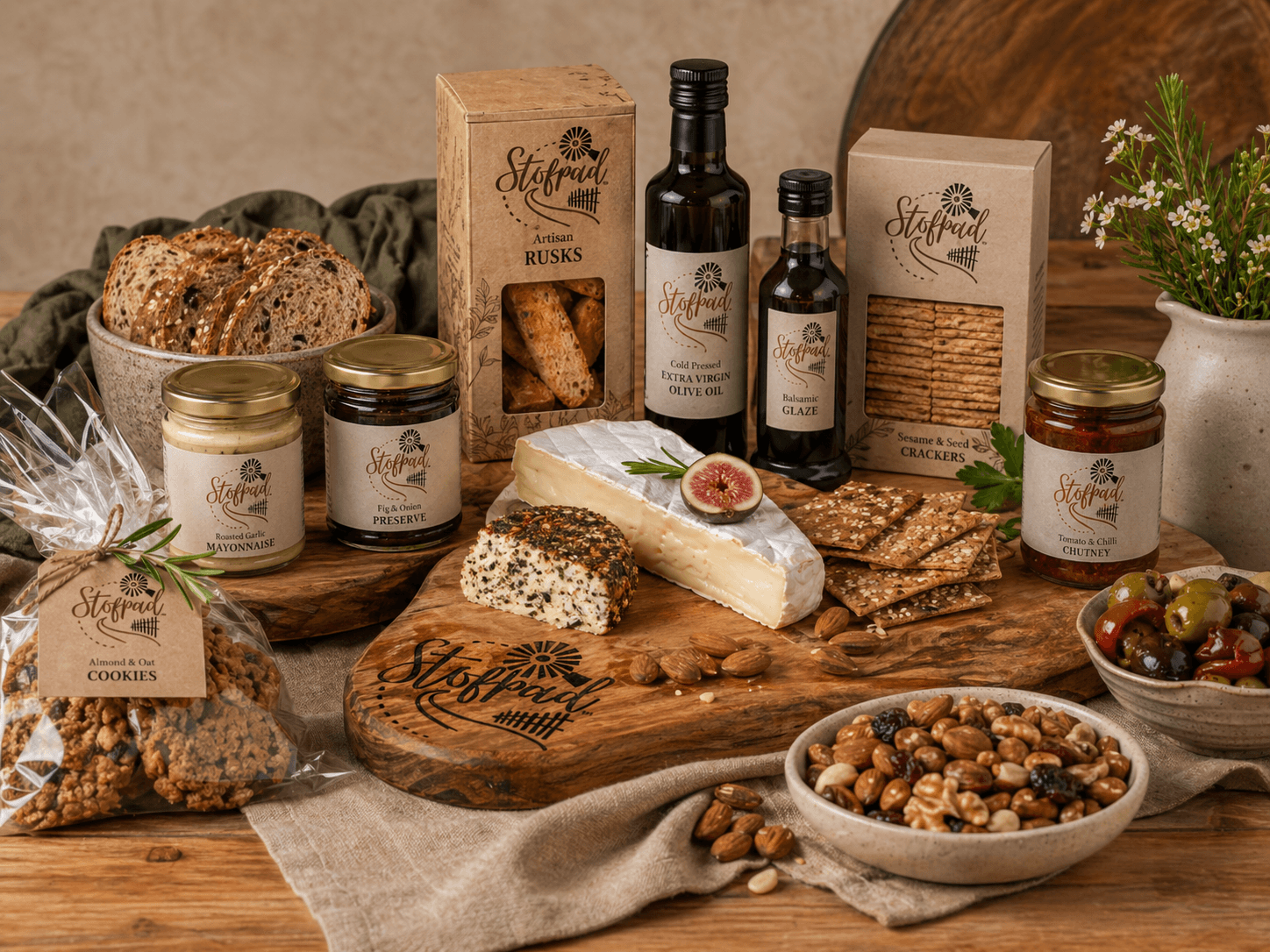 A spread of deli products and pantry goods